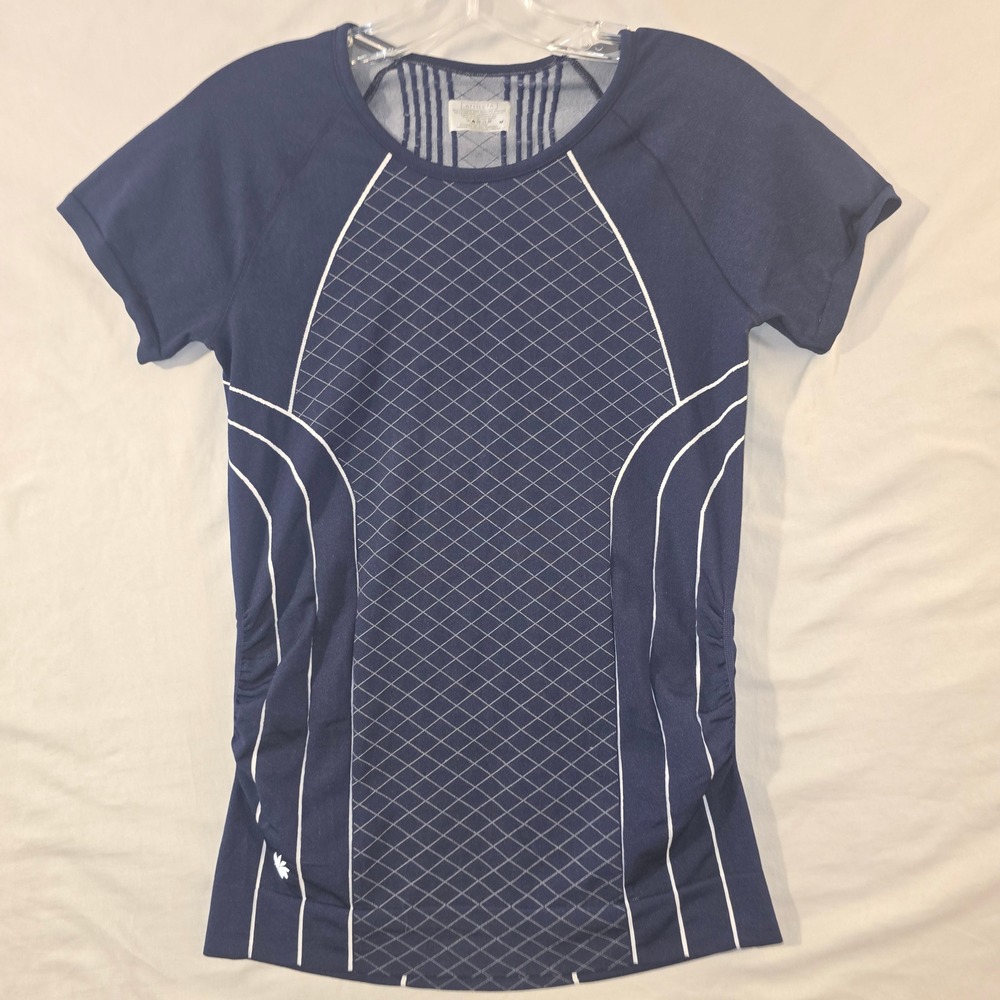 Athleta Short Sleeve Top M Womens Navy Blue Seamless Diamond Ruched 591287